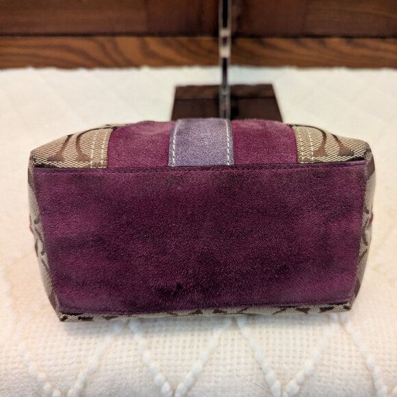 Coach Mini Handbag Brown Canvas Purple Suede Signature C Purse - Picture 6 of 10